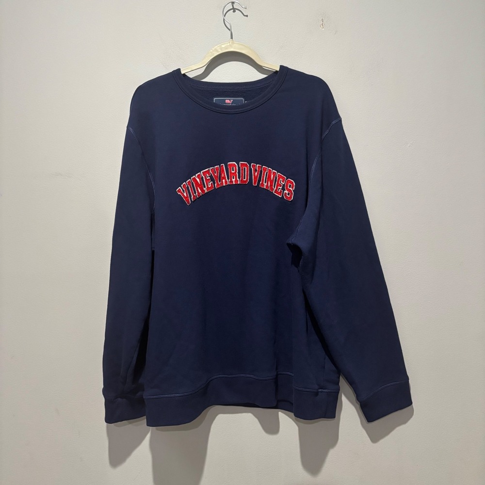 Vineyard Vines Mens XXL Navy Blue Arched Logo Fleece Crewneck Sweatshirt